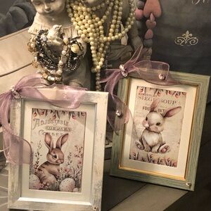 Charming Bunny Framed Art Set - White and Green